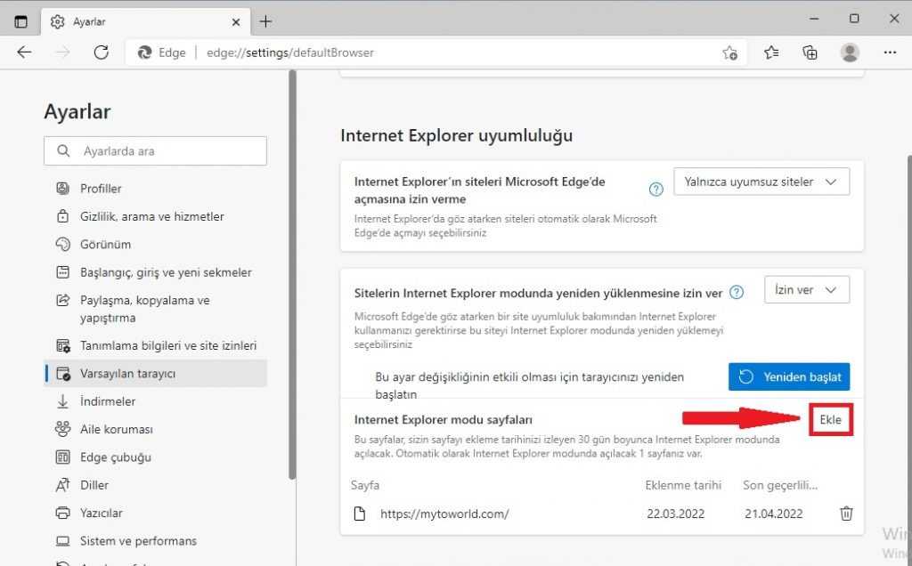 Windows 11'de Internet Explorer Modu Etkinleştirme